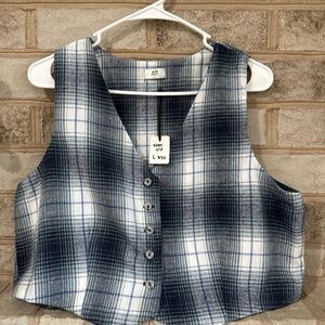 Plaid Button-Front Women's Vest - Navy White